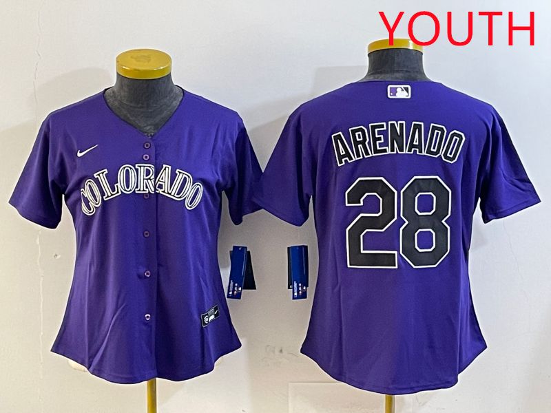 Youth Colorado Rockies #28 Arenado Purple Game 2025 Nike MLB Jersey style 1